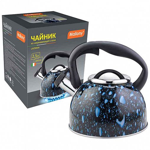 Чайник со свистком Mallony Lacrima, нержавеющая сталь, 2,5 л, черный фото
