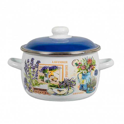 Кастрюля эмалированная СтальЭмаль Горная лаванда с крышкой, 4 л фото