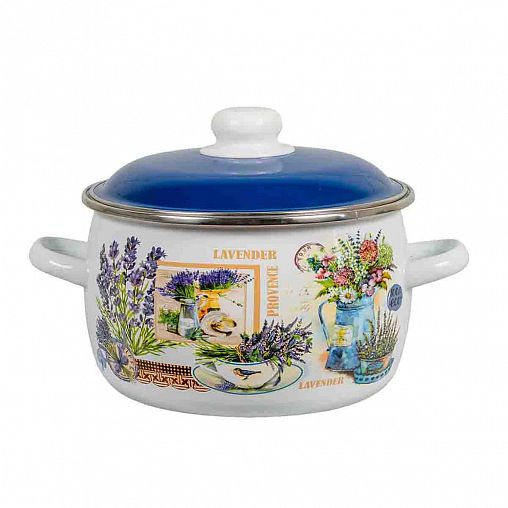 Кастрюля эмалированная СтальЭмаль Горная лаванда с крышкой, 5,5 л фото