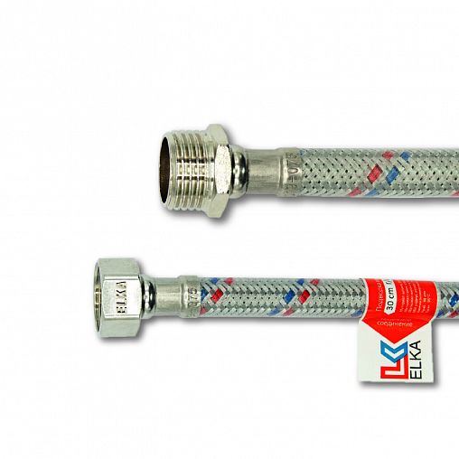 Гибкая подводка для воды из нержавеющей стали Elka Промо, ПВХ оболочка, 100 см, гайка-штуцер фото