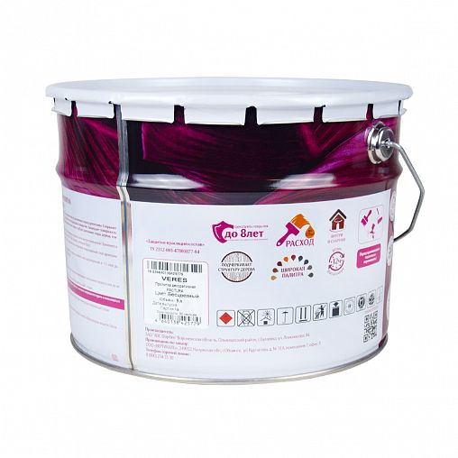 Декоративная пропитка для дерева Veres Factura, полуматовая, 9 л, бесцветная фото