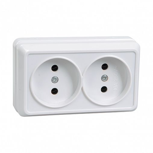 Розетка двойная накладная IEK Октава, без заземления, 10 А, 250 В, IP20, белая фото