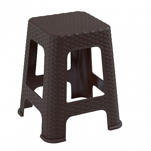 Табурет пластиковый Виолет Ротанг большой, высота 45 см, коричневый фото