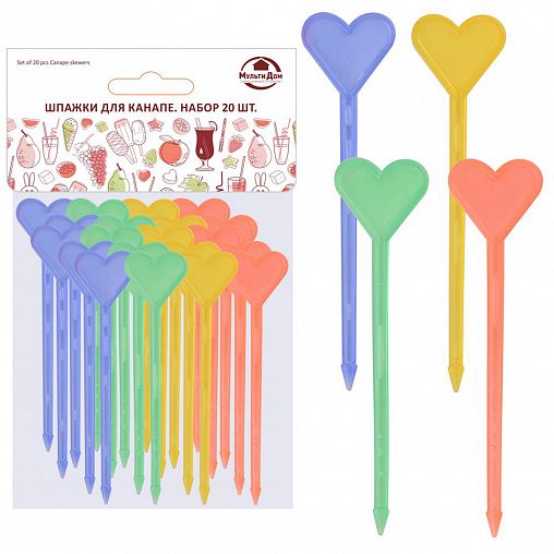 Шпажки для канапе Мультидом Сердечки, 87 мм, 20 шт фото