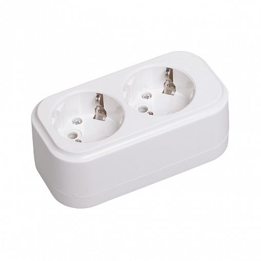 Колодка розеточная разборная IEK Classic, 2 гнезда, с заземлением, 16 А, белая фото