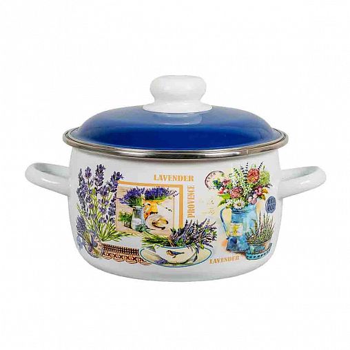 Кастрюля эмалированная СтальЭмаль Горная лаванда с крышкой, 3 л фото