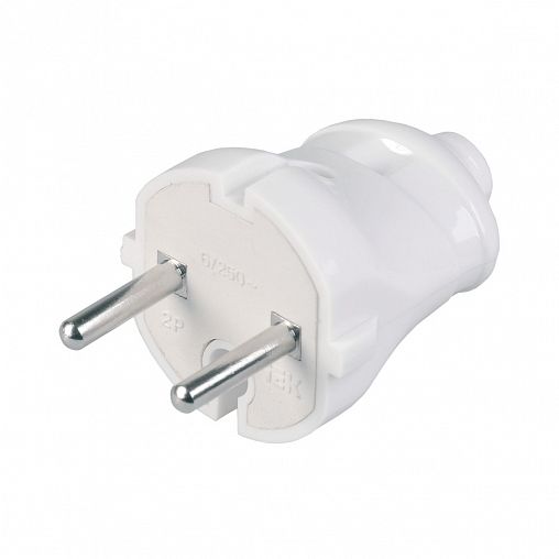 Вилка прямая разборная IEK ВПп20-01-Ст, без заземления, 6 А, белая фото