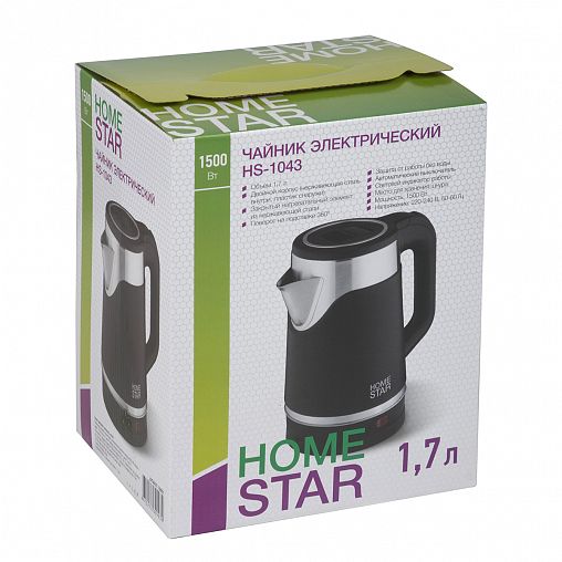 Чайник электрический HomeStar HS-1043, 1,7 л, черный фото