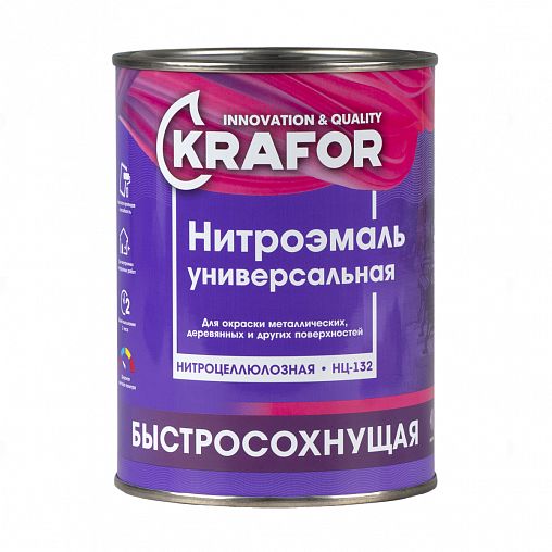 Нитроэмаль НЦ-132 быстросохнущая Krafor, глянцевая, 0,7 кг, зеленая фото