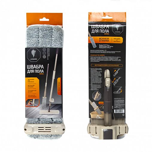 Швабра для пола Leonord Wring, плоская, отжимная, насадка из микрофибры фото