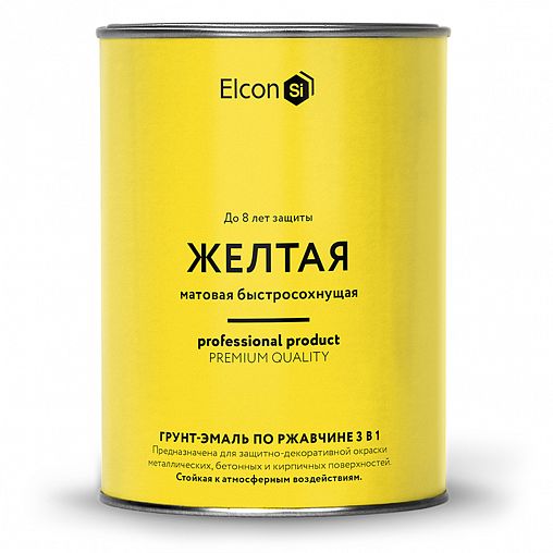Грунт-эмаль по ржавчине Elcon 3 в 1, матовая, 0,8 кг, RAL 1023, желтая фото