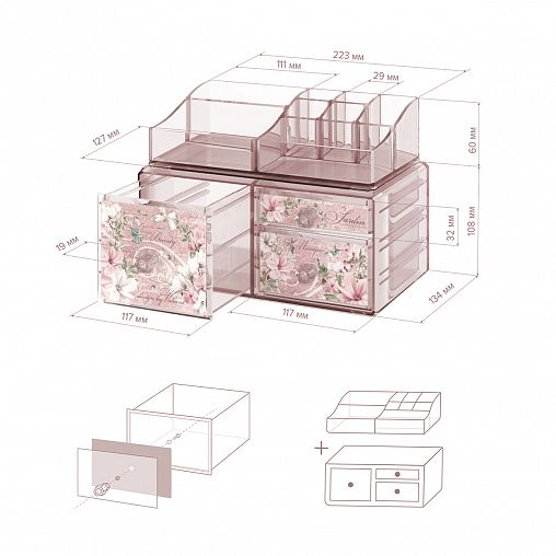 Органайзер для косметики и аксессуаров Valiant Jardin, 23,4 x 15,3 x 10,8 см + 22,3 x 12,7 x 6 см фото