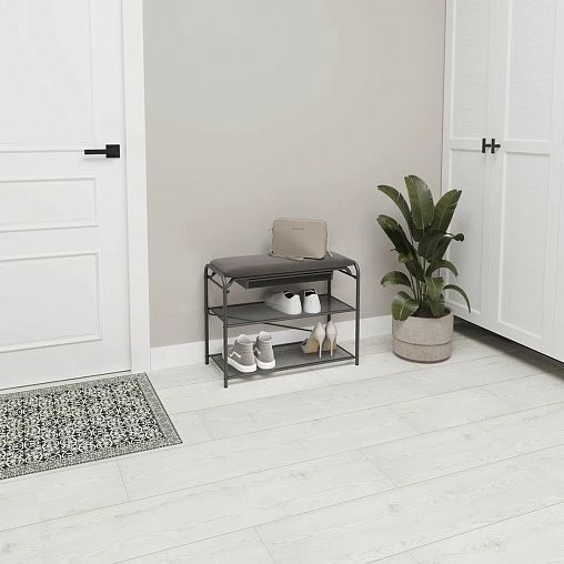 Подставка для обуви ЗМИ Гранада 23В_НБК, 2-х полочная, сиденье, ящик, 65 x 31 x 50 см, каркас графит фото