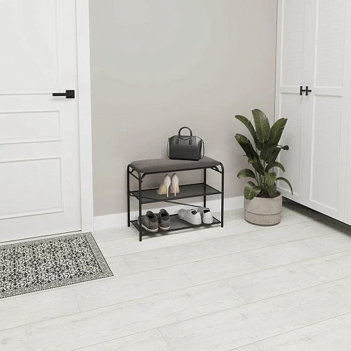 Подставка для обуви ЗМИ Гранада 23_НБК, 2-х полочная с сиденьем, 65 x 30 x 50 см, каркас черный фото