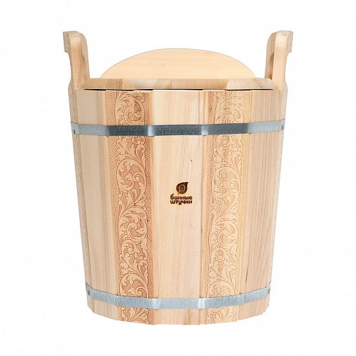 Запарник Банные штучки Цветочный орнамент, с крышкой, пластиковая вставка, липа, 14 л фото