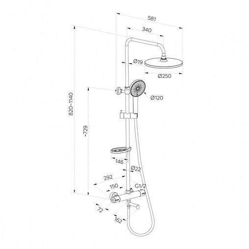 Душевая система с тропическим душем Milardo Ideal Spa ILSBLTHM06, черная матовая фото