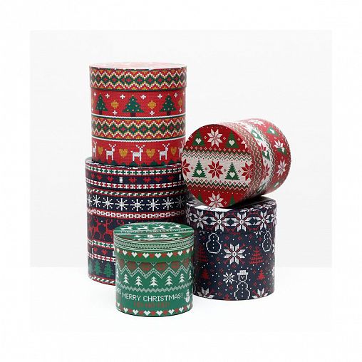 Коробки подарочные круглые Upak Land Вязаный узор 1, набор 5 шт фото