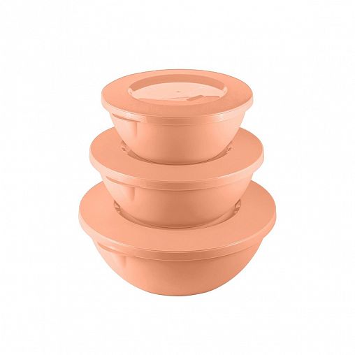 Набор пластиковых салатников Plast Team Helsinki, 3 шт (5 л, 3 л, 2 л), персиковый фото