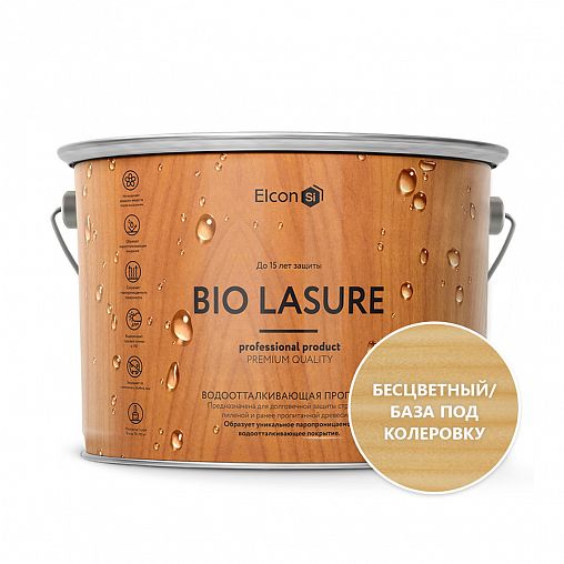 Пропитка для дерева водоотталкивающая Elcon Bio Lasure, 9 л, бесцветная фото
