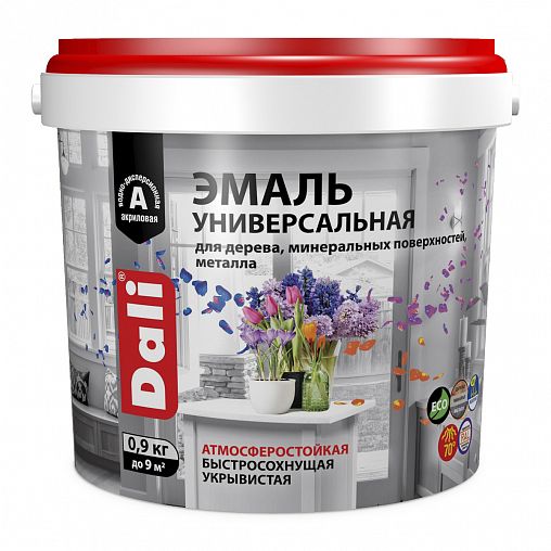 Эмаль универсальная Dali, акриловая, полуматовая, 0,9 кг, черная фото