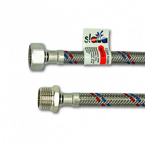 Гибкая подводка для воды из нержавеющей стали Slava Профи, 50 см, гайка-штуцер фото