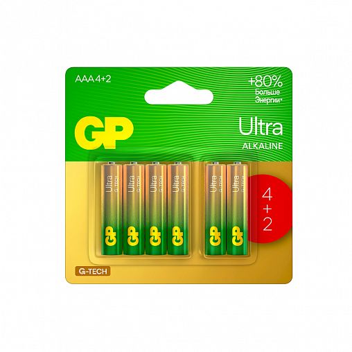 Батарейка GP Ultra Alkaline G-Tech 24AUA214/2-2CRSBC6, типоразмер ААА, 6 шт фото