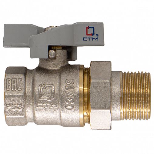Кран шаровой латунный СТМ, 1", с накидной гайкой, бабочка фото