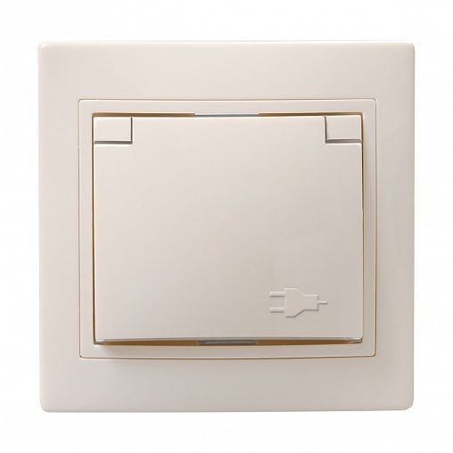 Розетка встраиваемая IEK Кварта, с крышкой, с з/ш, с заземлением, 16 А, 250 В, IP20, кремовая фото