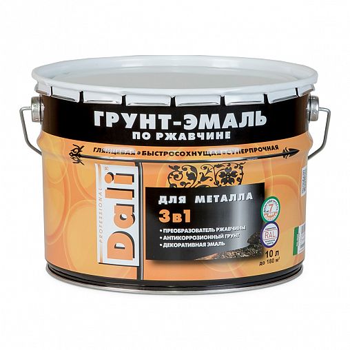 Грунт-эмаль по ржавчине Dali 3 в 1, глянцевая, 10 л, RAL 3001, красная фото