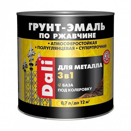 Грунт-эмаль по ржавчине Dali 3 в 1, полуглянцевая, база А, 0,7 л, белая ...