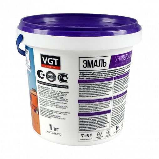 Эмаль универсальная VGT ВД-АК-1179, глянцевая, база A, супербелая, 1 кг фото