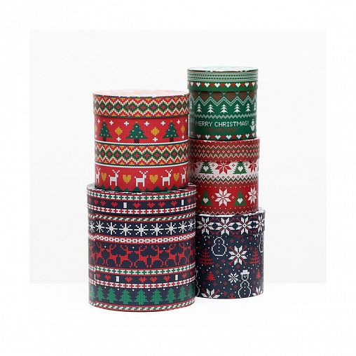 Коробки подарочные круглые Upak Land Вязаный узор 1, набор 5 шт фото