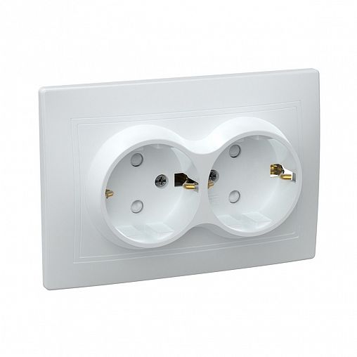 Розетка двойная встраиваемая IEK Кварта, с з/ш, с заземлением, 16 А, 250 В, IP20, белая фото