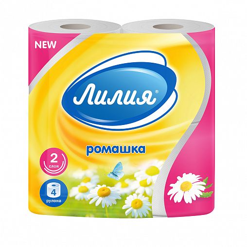 Туалетная бумага Лилия Ромашка, двухслойная, 4 рулона, белая фото