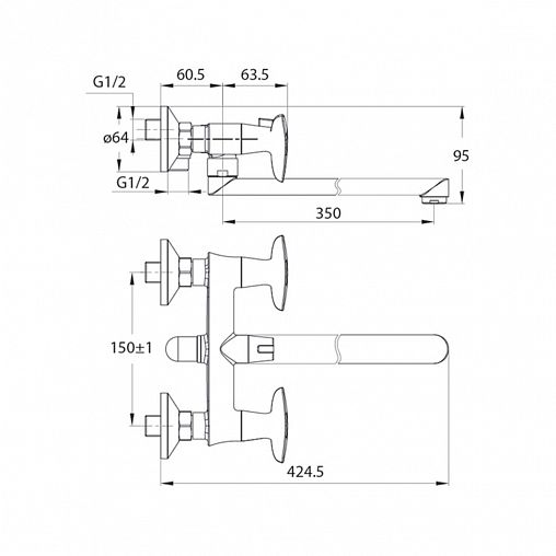 Смеситель для ванны IDDIS Copter, с длинным изливом и керамическим дивертором, хром фото
