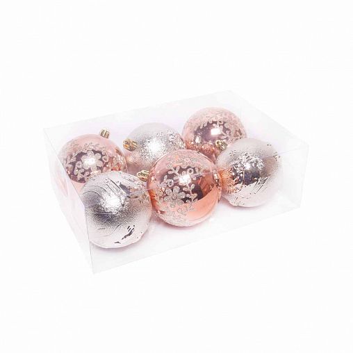 Набор елочных шаров, d 8 см, 6 шт, серебро/розовое золото фото