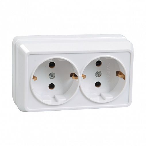 Розетка двойная накладная IEK Октава, с заземлением, 16 А, 250 В, IP20, кремовый фото