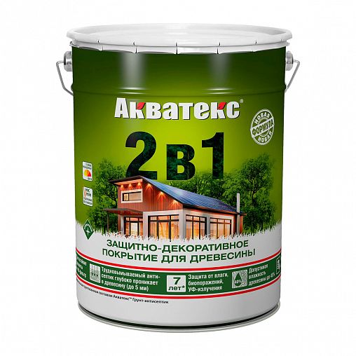 Защитно-декоративное покрытие для дерева Акватекс 2 в 1, полуматовое, 20 л, тик фото