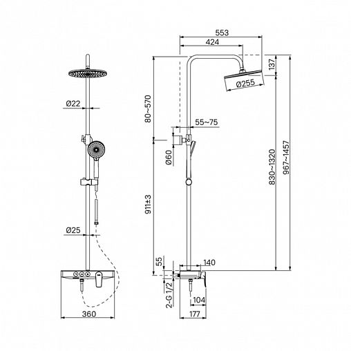 Душевая система с тропическим душем IDDIS Shelfy, с управлением Push Control, хром фото