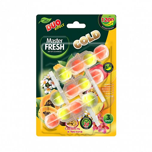 Туалетный блок для унитаза Master Fresh Duo effect Gold 5 в 1, тропик, 3 шт фото