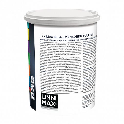 Эмаль универсальная Linnimax Аква, акриловая, шелковисто-матовая, база 3, бесцветная, 0,85 л фото