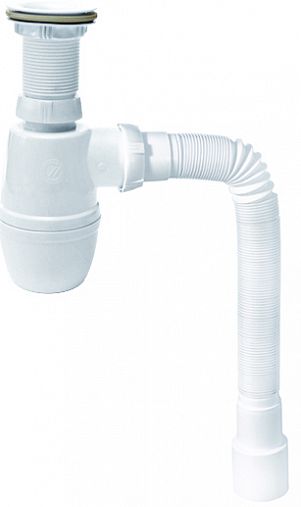 Сифон бутылочный Wirquin с пластиковым выпуском 1 1/4" x 40 мм и гофротрубой 800 мм фото
