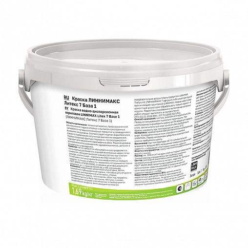 Краска интерьерная Linnimax Litex 7, база 1, белая, 1,25 л фото