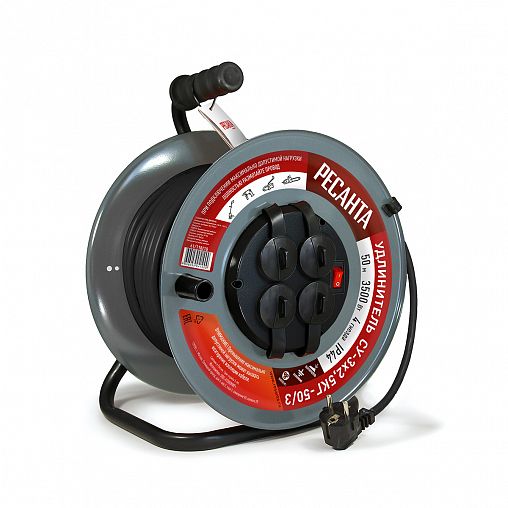 Удлинитель на катушке Ресанта СУ-3Х2,5КГ-50/3, 4 розетки, с заземлением, 3 x 2,5 мм², 50 м фото
