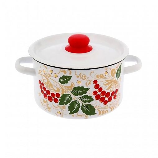 Кастрюля эмалированная СтальЭмаль с крышкой, 2,9 л, с декором фото