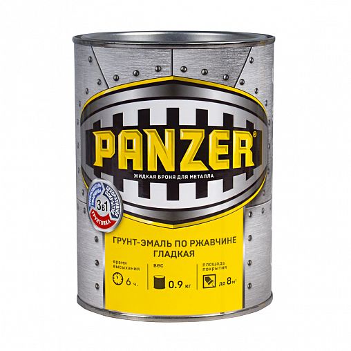 Грунт-эмаль по ржавчине Panzer, гладкая, полуглянцевая, 0,9 кг, черная фото