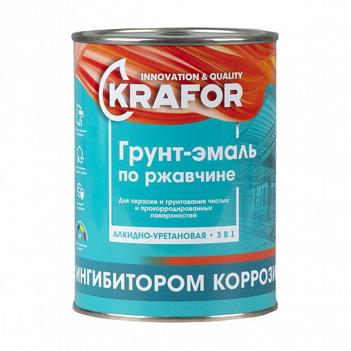 Грунт-эмаль по ржавчине 3 в 1 Krafor, алкидная, глянцевая, 1 кг, желтая фото