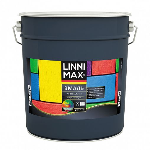 Эмаль алкидная Linnimax, универсальная, шелковисто-матовая, база 1, белая, 9 л фото