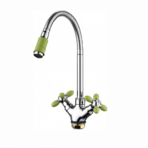 Смеситель для кухни Fashun A43127-6, с гибким изливом, хром/зеленый фото