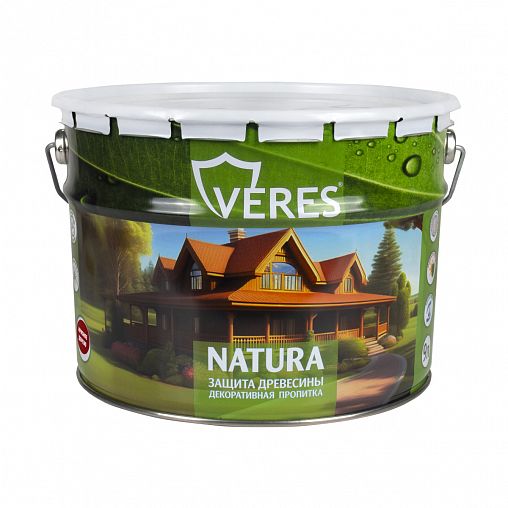 Декоративная пропитка для дерева Veres Natura, полуматовая, 9 л, красное дерево фото
